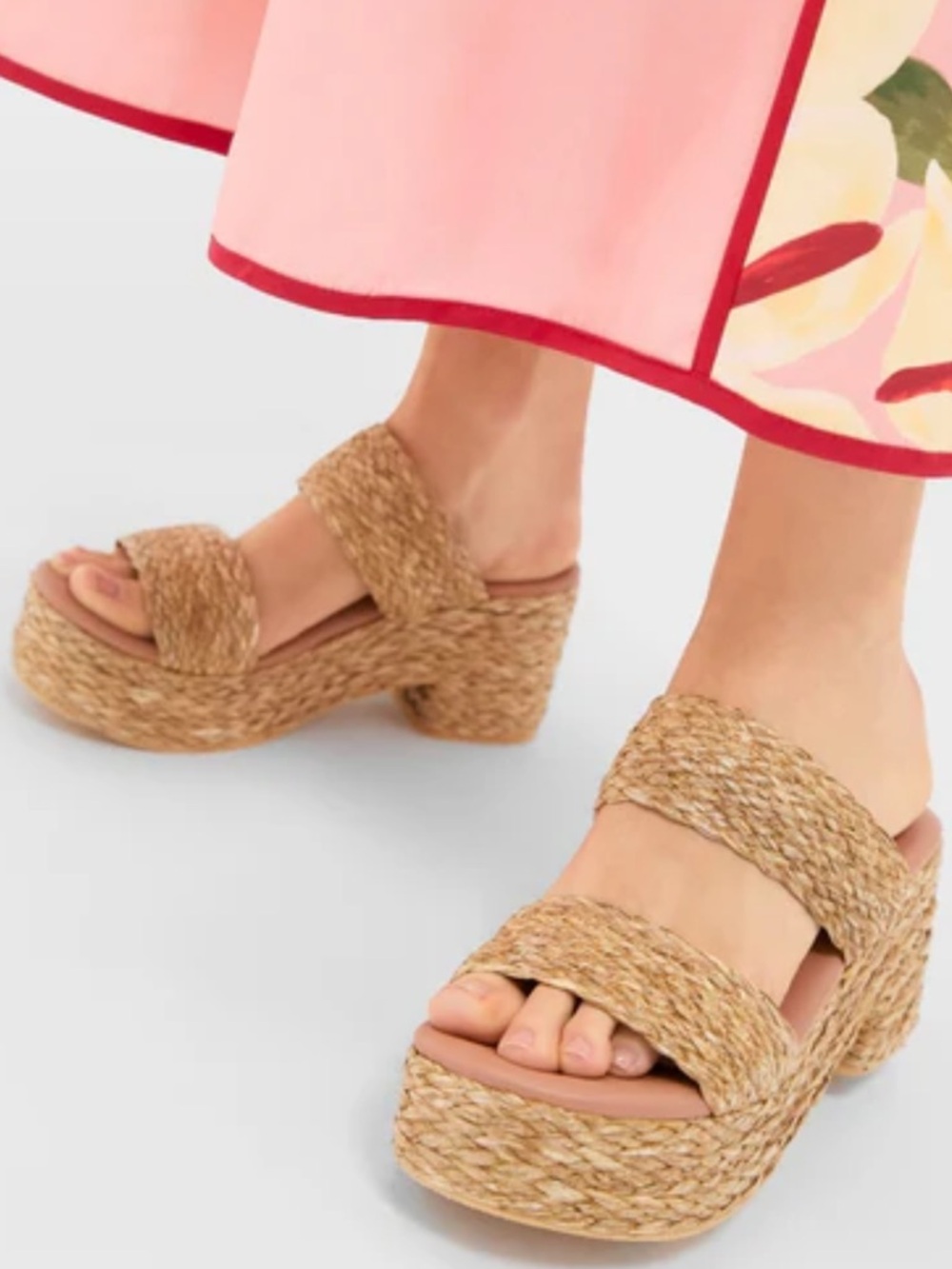 Matisse Beach Cognac Ocean Ave Braided Raffia Platform Sandals - Picture 2 of 7